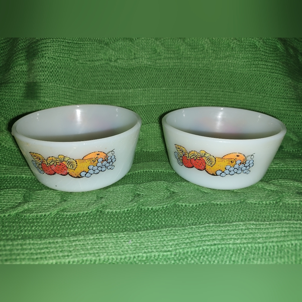 Vintage Anchor Hocking Fire King Natures Bounty Ramekin Mini Fruit Bowls